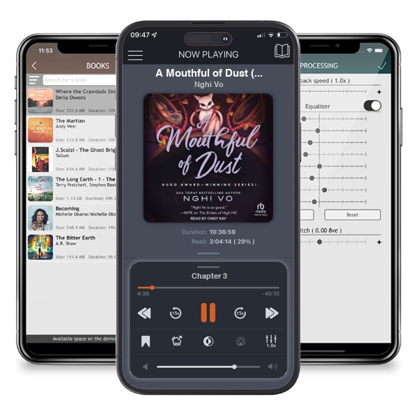 Download fo free audiobook A Mouthful of Dust (The Singing Hills Cycle, #6) by Nghi Vo and listen anywhere on your iOS devices in the ListenBook app.