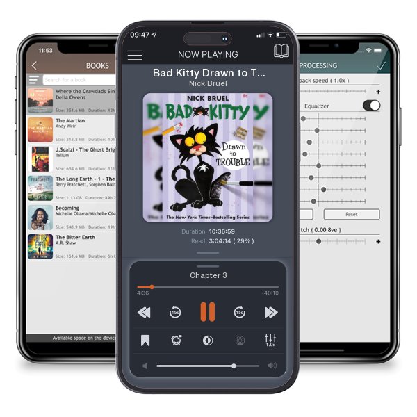 Download fo free audiobook Bad Kitty Drawn to Trouble (paperback black-and-white edition) by Nick Bruel and listen anywhere on your iOS devices in the ListenBook app.