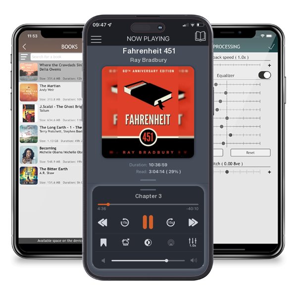 Download fo free audiobook Fahrenheit 451 by Ray Bradbury and listen anywhere on your iOS devices in the ListenBook app.