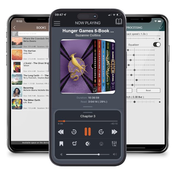 Download fo free audiobook Hunger Games 5-Book Hardcover Box Set (The Hunger Games, Catching Fire, Mockingjay, The Ballad of Songbirds and Snakes, Sunrise on the Reaping) by Suzanne Collins and listen anywhere on your iOS devices in the ListenBook app.