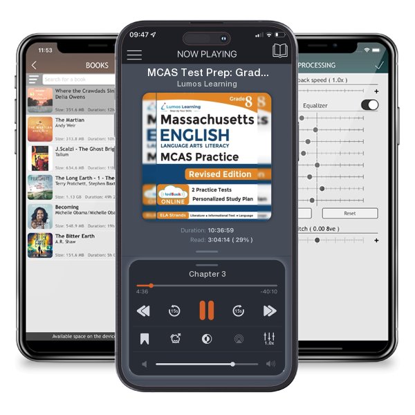 Download fo free audiobook MCAS Test Prep: Grade 8 English Language Arts Literacy (ELA) Practice Workbook and Full-length Online Assessments: Next Generation Mas by Lumos Learning and listen anywhere on your iOS devices in the ListenBook app.
