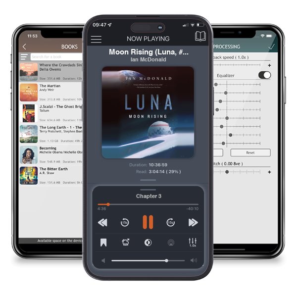 Download fo free audiobook Moon Rising (Luna, #3) by Ian McDonald and listen anywhere on your iOS devices in the ListenBook app.
