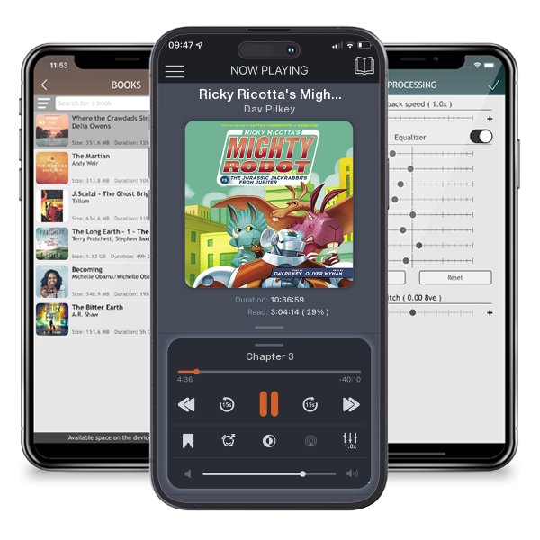 Download fo free audiobook Ricky Ricotta's Mighty Robot vs. the Jurassic Jackrabbits from Jupiter by Dav Pilkey and listen anywhere on your iOS devices in the ListenBook app.
