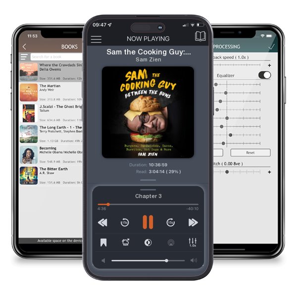 Download fo free audiobook Sam the Cooking Guy: Between the Buns: Burgers, Sandwiches, Tacos, Burritos, Hot Dogs & More by Sam Zien and listen anywhere on your iOS devices in the ListenBook app.