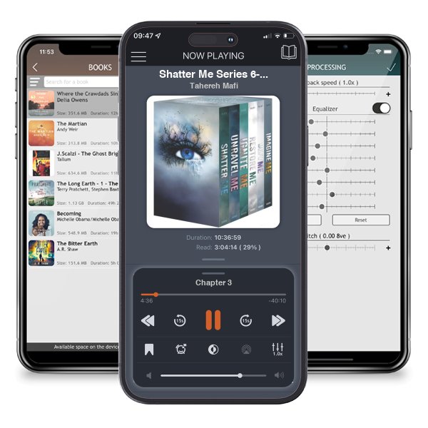 Download fo free audiobook Shatter Me Series 6-Book Box Set: Shatter Me, Unravel Me, Ignite Me, Restore Me, Defy Me, Imagine Me by Tahereh Mafi and listen anywhere on your iOS devices in the ListenBook app.