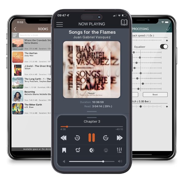 Download fo free audiobook Songs for the Flames by Juan Gabriel Vasquez and listen anywhere on your iOS devices in the ListenBook app.