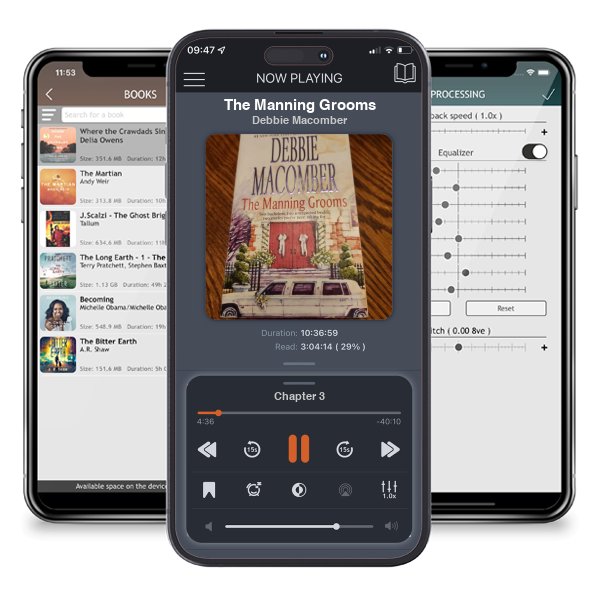 Download fo free audiobook The Manning Grooms by Debbie Macomber and listen anywhere on your iOS devices in the ListenBook app.