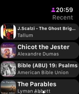 Watch library screen in Remote mode — list of 5 recent books